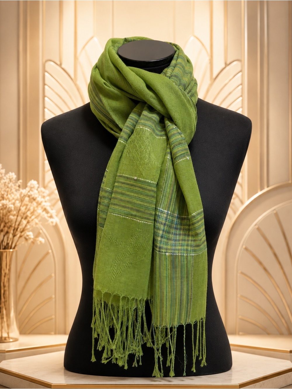🆕Green Plaid & Solid Lightweight Scarf